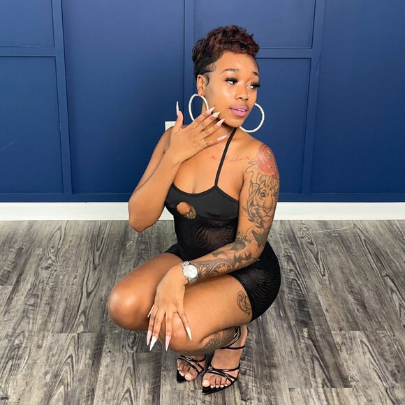 Black Sheer Mesh Romper | Halter Neck Bodycon Playsuit | Night Out Club Outfit - Picture 4 of 6